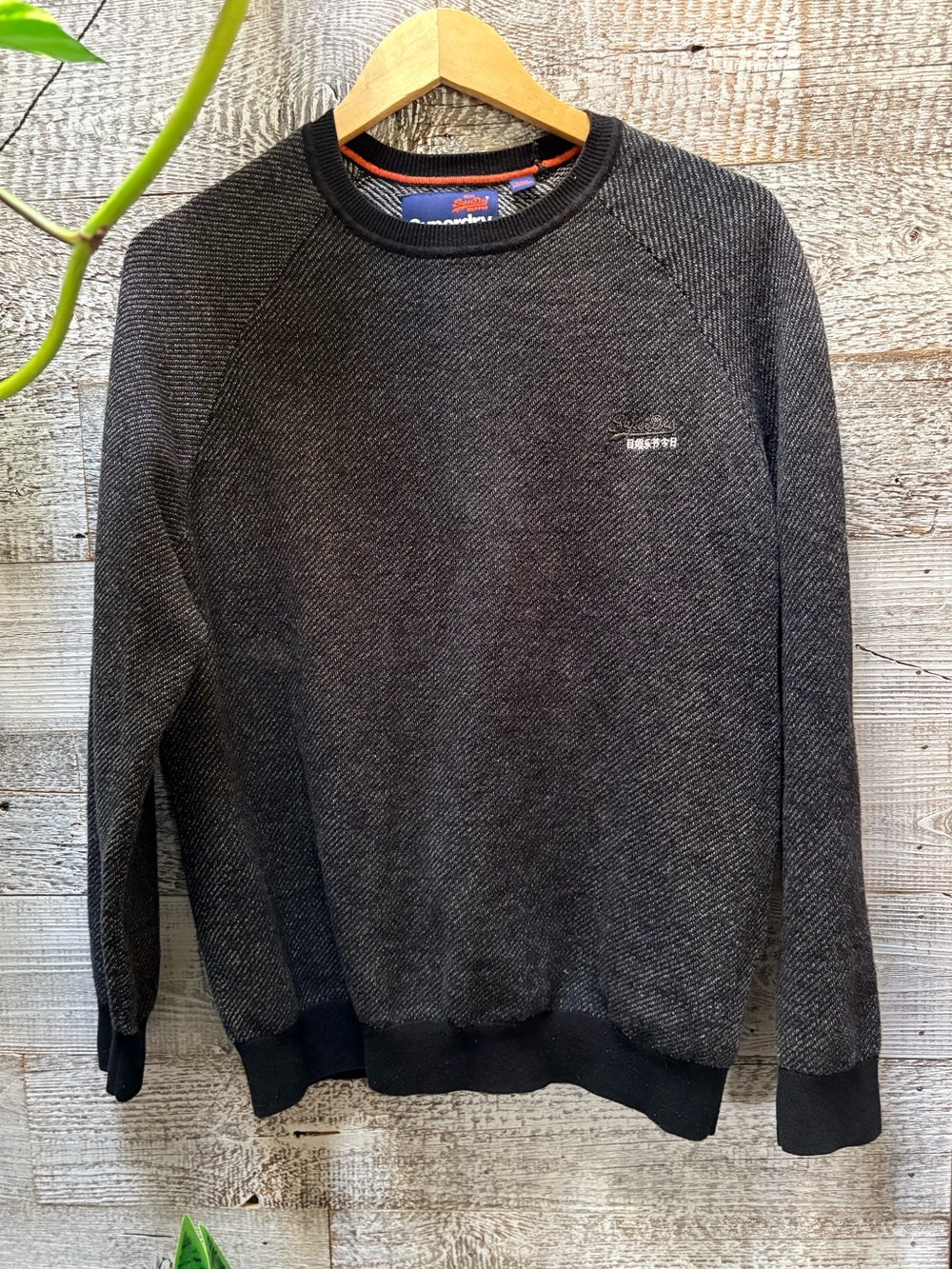 Superdry | Orange Label Men's Textured Cotton Crew Knit Sweater - M/L, Charcoal